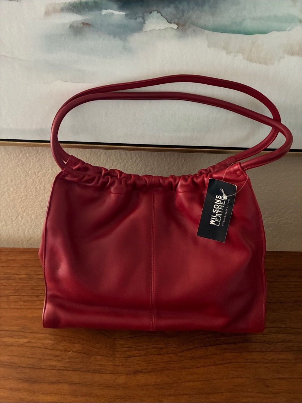 Wilsons Leather vintage Crimson Red Shoulder Bag with Double Straps